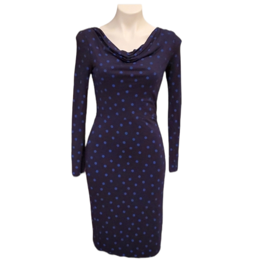 Boden Blue Polka Dot Cowl Neck Dress